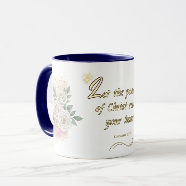 Taza Peaceful Hearts Mug Colossians 3:15 (Anverso izquierdo)