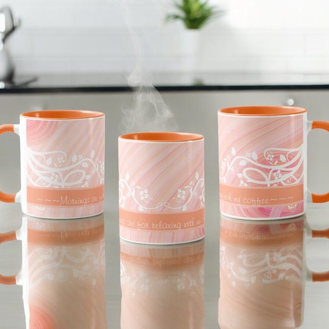 Taza Peach Pastel Espirales Retro Personalizado de Arte (mug left, middle and right views of handle)