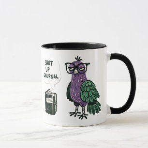 Taza Peacock elegante con gafas - "Cállate, Journal"