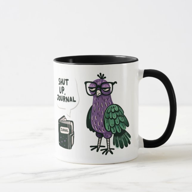 Taza Peacock elegante con gafas - "Cállate, Journal" (Derecha)