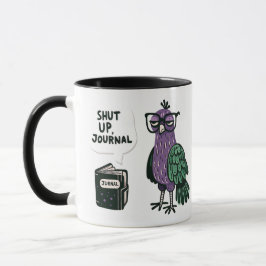 Taza Peacock elegante con gafas - "Cállate, Journal"