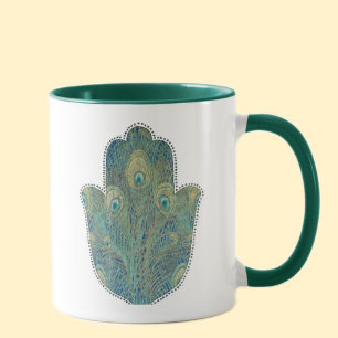 Taza Peacock Feather Hamsa