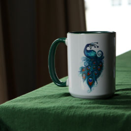 Taza Peacock Feathers Teal Peacocks