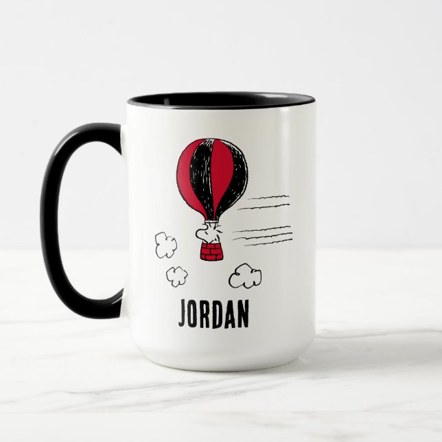 Taza PEANUTS | Patrón rojo y negro | Añadir su nombre (Izquierda)