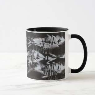 Taza Peces blancos fósiles en fondo negro