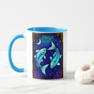 Taza Peces Zodíaco Piscis Nadando en Aguas Cósmicas