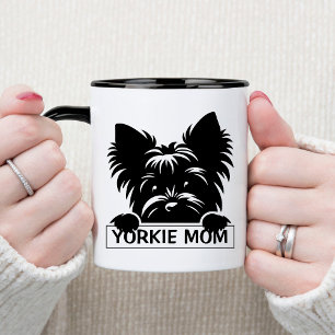 Taza Peeking Yorkie Black Silhouette Yorkie Mom