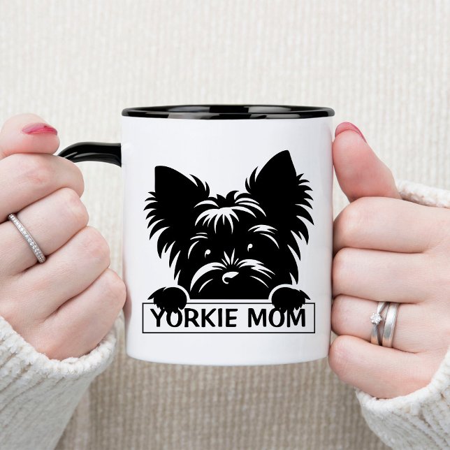 Taza Peeking Yorkie Black Silhouette Yorkie Mom (Subido por el creador)