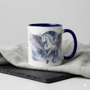 Taza Pegaso Blanco Alas a la Luz de la Luna Sueño Celes