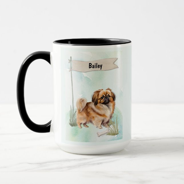Taza Pekinese Watercolor Personalized Dog (Izquierda)