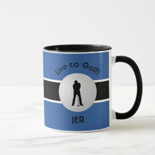 Taza Pelota de golf en vivo Figura Monograma azul negro