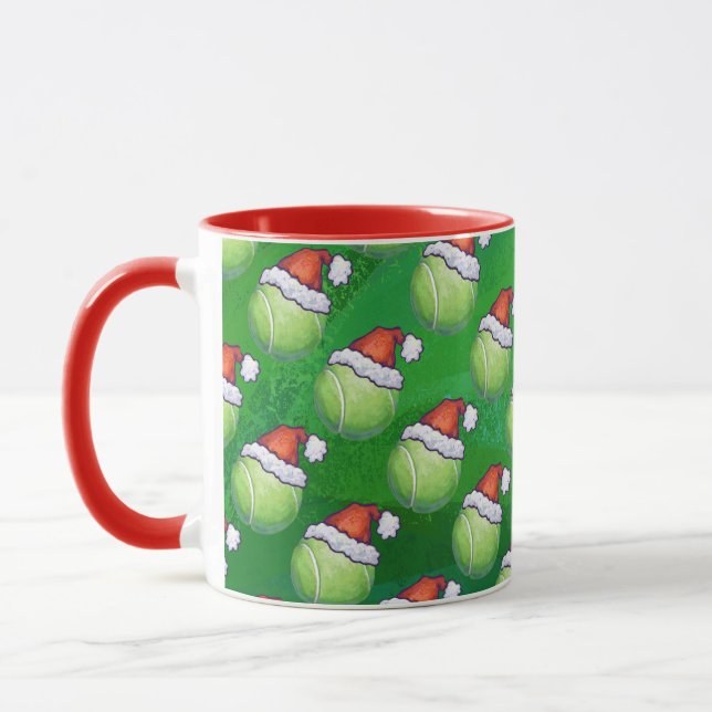 Taza Pelota Verde De Tenis En Patrón Santa Hat (Izquierda)