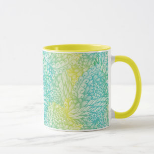 Taza Pendiente amarilla y azul del vintage floral