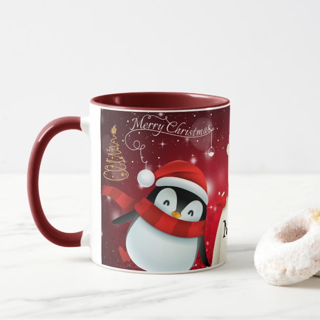 TAZA PENGUINA PERSONALIZADA Y CAFÉ DE NAVIDAD FEROSA (Con donut)