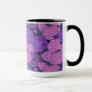 Taza Peonía e hidrangea en rosa y violeta