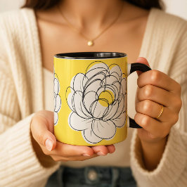 Taza Peonía Negrita Amarillo Gráfico Flor Minimali