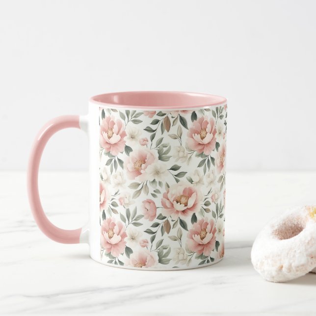 Taza peonías rosadas turbias (Con donut)