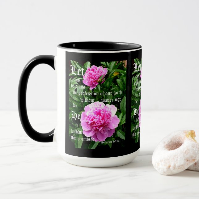 Taza Peonies de Pearl con hebreos 10:23 (Con donut)