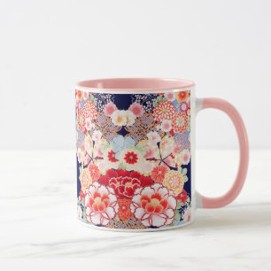 Taza Peony de FLORES BLANCOS ROSAS, Rosas floridos japo