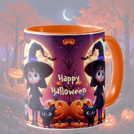 Taza Pequeña bruja linda con gatos y calabazas, persona