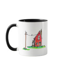 Pequeña Casa Roja con línea eléctrica