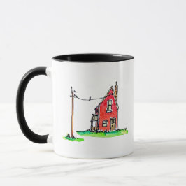 Taza Pequeña Casa Roja con línea eléctrica