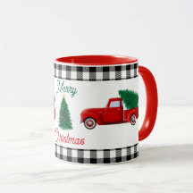 Pequeño camión rojo y árbol de Navidad