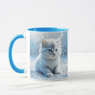 Taza Pequeño gatito blanco personalizado en la nieve