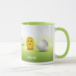Taza Pequeño polluelo lindo del bebé su nombre