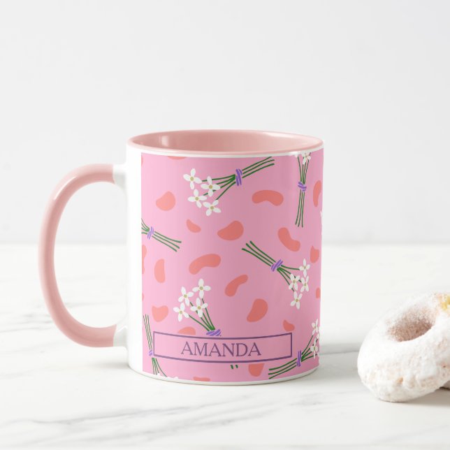 Taza Pequeño y delicado patrón de ramo (Con donut)