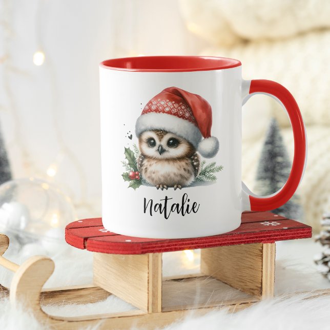 Taza Pequeños Navidades adorables Nombre de búho Mug (Cute Little Christmas Owl Name Mug)
