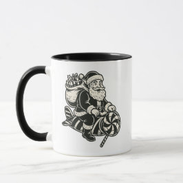 Taza Père Noël vintage sur fusée sucrée noir et blanc.