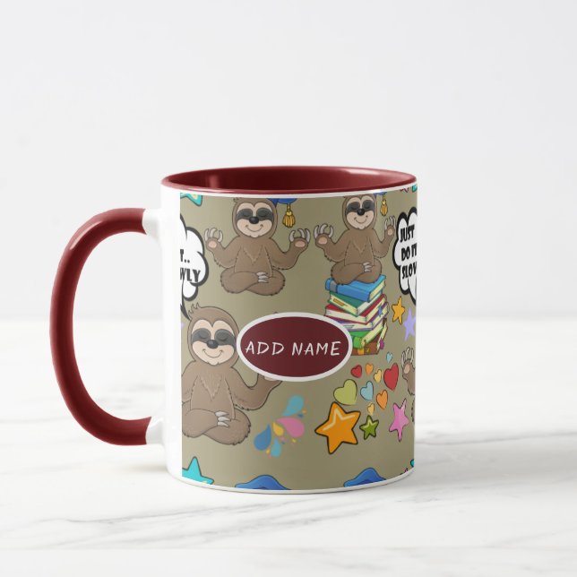 Taza Perezoso Lindo Patrón Marrón Divertido Cita Solo H (Izquierda)