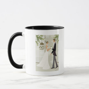 Taza Perfil de un hombre que da las flores a una mujer