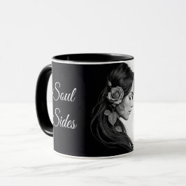 Taza Perfil femenino artístico con rosa en monocromo