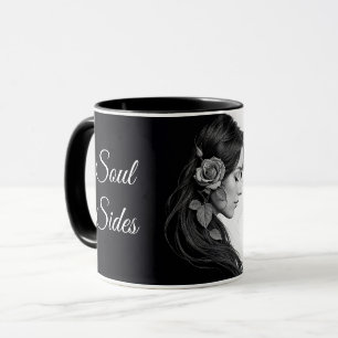 Taza Perfil femenino artístico con rosa en monocromo