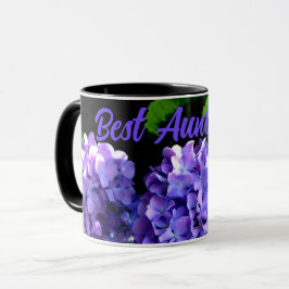 Taza Periwinkle hidrangeas flores moradas azules para t