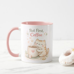 Taza Pero Primero Café Kawaii Gatito Dulce Rosa