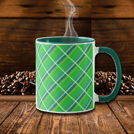 Taza Perrito Green Gingham Plaid con franjas blancas