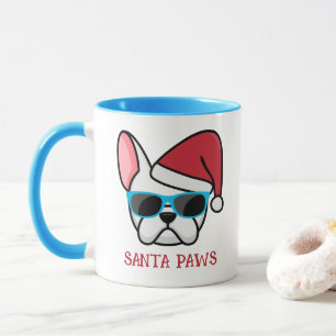 Taza Perrito Santa Francés Blanco Divertido Navidad