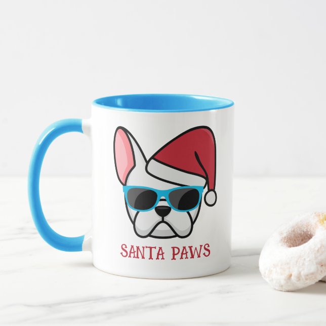 Taza Perrito Santa Francés Blanco Divertido Navidad (Con donut)