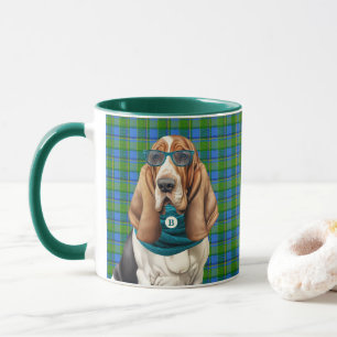 Taza Perro Basset Hound con una Bufanda Turquesa Monogr