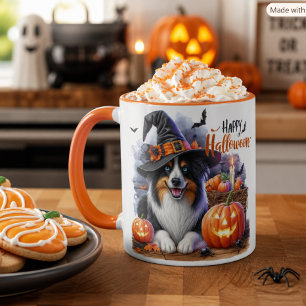 Taza Perro Border Collie Bruja de Halloween