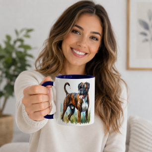 Taza Perro Boxer atigrado a la acuarela 