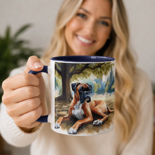 Taza Perro Boxer de la Naturaleza en Acuarela