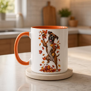 Taza Perro Boxer Hojas de Otoño