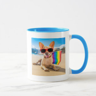 Taza Perro Chihuahua en la playa