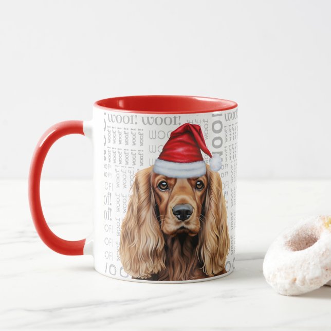 Taza Perro Cocker Spaniel Santa Ladrido Navidad (Con donut)