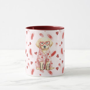 Taza Perro con gafas de corazón brillo corazones de amo