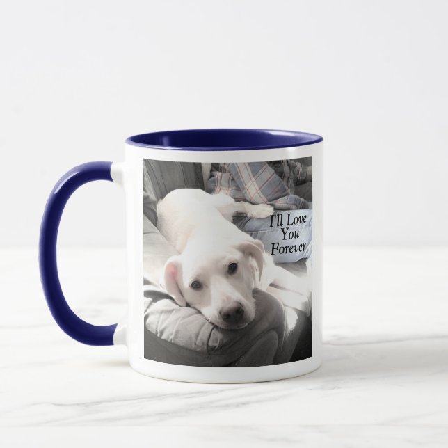 Taza Perro con papá El día de San Valentín azul para si (Izquierda)